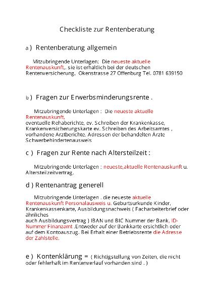 Checkliste zur Rentenberatung